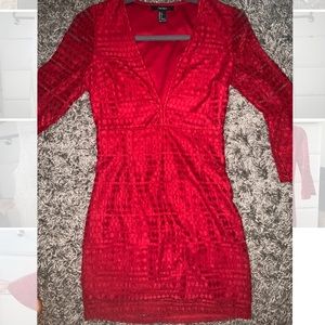Red Mid-Sleeve Bodycon Dress
